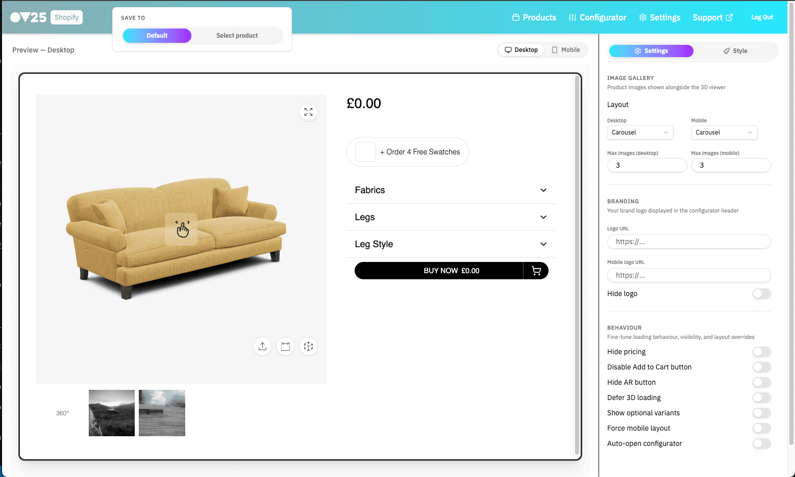 OV25 Configurator Setup UI