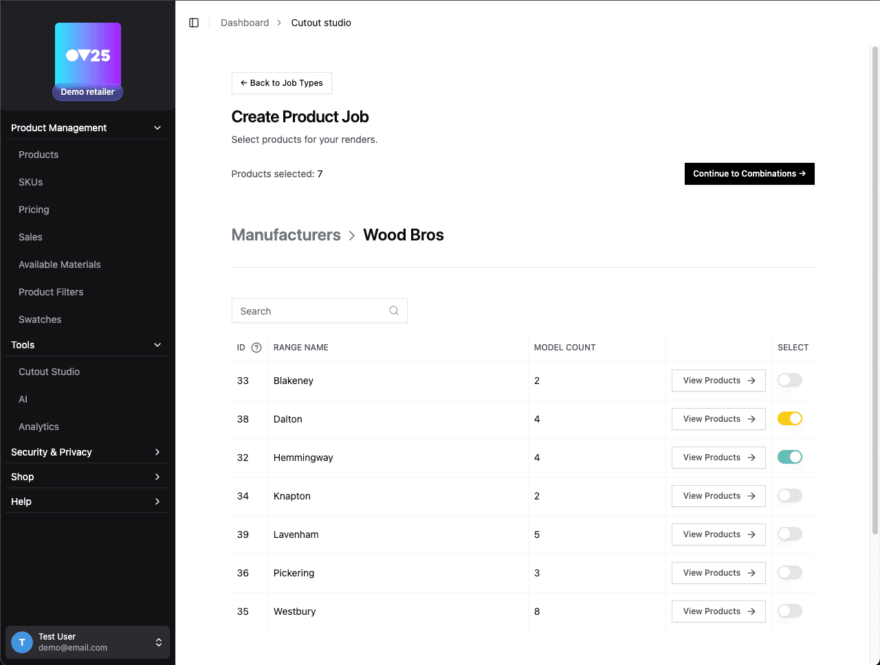 Cutout Studio Product Selection