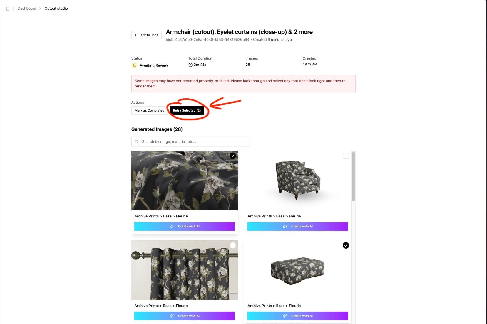 Retry selected button
