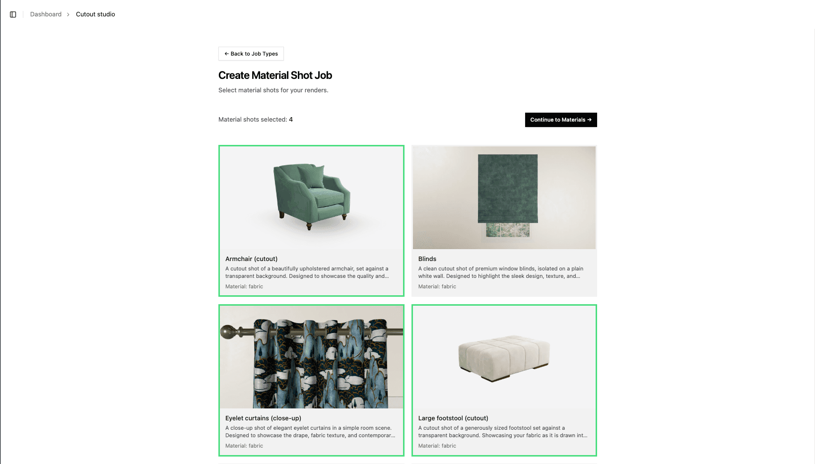 Select material shots