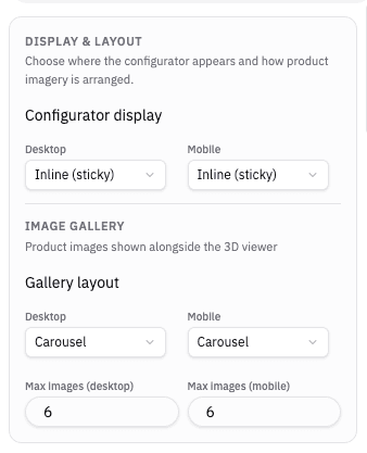 Configurator layout with Inline sticky selected