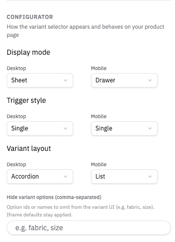 Configurator Layout