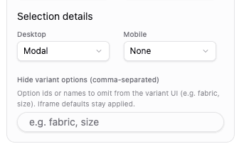 Selection details options